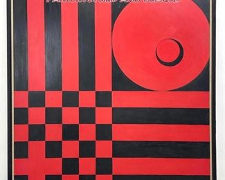 Lot 819 Bright Op Art Geometric Painting. Red and black. 
