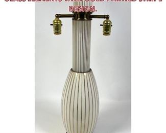 Lot 825 Modern White Glass Table Lamp. Glass Elements with Gold Painted Stripe Design. 