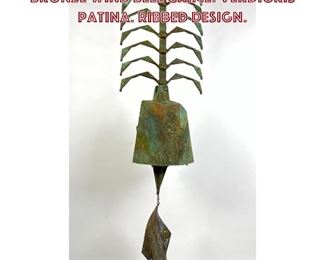 Lot 831 Large PAOLO SOLERI for ARCOSANTI Bronze Wind Bell Chime. Verdigris Patina. Ribbed design. 