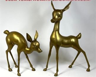 Lot 832 2pc Brass Figural Deer Sculptures. Holiday seasonal decor. 