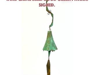 Lot 837 PAOLI SOLERI Bronze Hand Cast Wind Chime Bell. Good Green Patina. Signed.