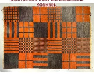 Lot 853 5 4x7 6 Bauhaus Design carpet. Orange and Gray Checkerboard Squares. 
