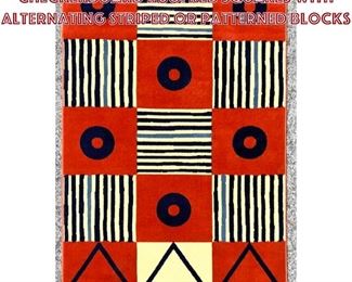 Lot 854 4 5x6 4 Modernist Graphic Checkerboard Rug. Red Squares with alternating striped or patterned blocks