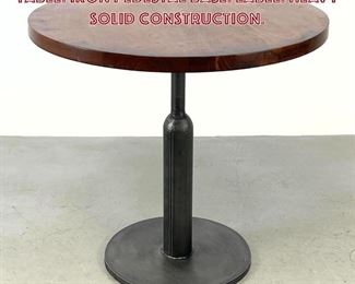 Lot 870 SARREID Round Wood Top Cafe Table. Iron Pedestal Base. Label. Heavy solid construction. 