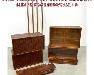 Lot 891 CADO Style Modular Wall Unit Shelf. wall unit, 4 uprights, 2 cabinets, 2 sliding door showcase, 1 d