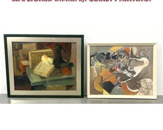 Lot 896 2pc Modernist Paintings. 1. Still Life signed D.M.R. 2. Cubist Painting. 