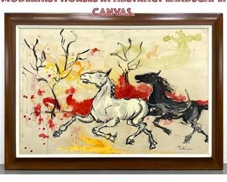 Lot 902 POILLEIN Signed Painting. Modernist horses in abstract Landscape. Canvas. 
