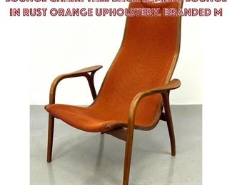 Lot 922 YNGVE EKSTROM Danish Teak Lounge Chair. Tall Back Lamino Lounge in Rust Orange Upholstery. Branded M