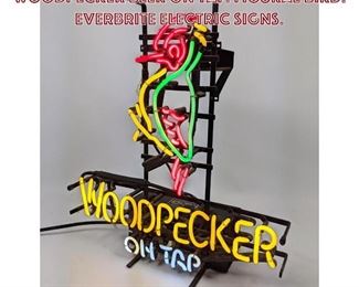 Lot 925 Neon Bar Advertising Sign. WOODPECKER Beer on Tap. Figural bird. Everbrite Electric Signs. 