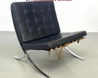 Lot 934 Vintage Black Leather Barcelona style Lounge Chair. 