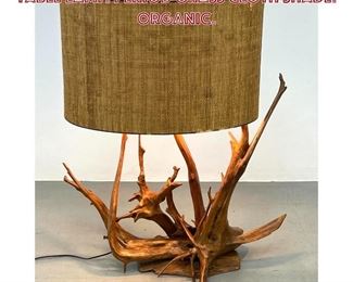 Lot 944 Elegant Natural Driftwood Table Lamp. Period Grass Cloth Shade. Organic. 