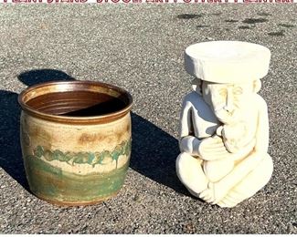 Lot 948 2pc Outdoor. Figural Monkey Plant Stand Stool. Art Pottery Planter. 