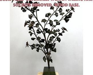 Lot 949 Nice Bronze Finish Ginko Sculpture. Originally a lamp. Wiring and sockets removed. Wood base. 