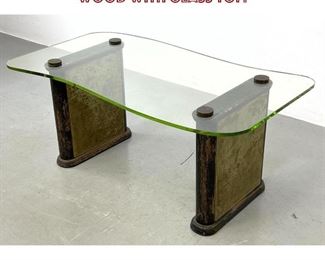 Lot 963 Vintage Art Deco Coffee Table. Wood with glass top. 