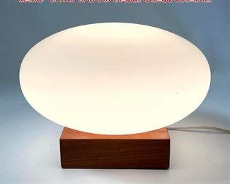 Lot 1026 Mid Century Modern Mushroom Lamp with wood Base. Glass shade. 