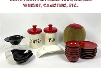 Lot 1077 Mid Century Modern Tablewares. Olive form felt Sculpture, Russell Wright, Canisters, etc.