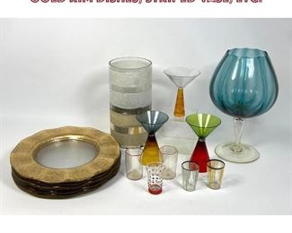 Lot 1078 Mid Century Modern Glassware, Gold rim dishes, striped vase, etc.