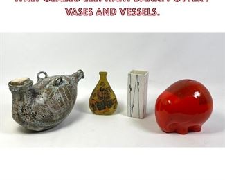 Lot 1093 4pc Modern Design Lot. BALDELLI Italy Glazed Elephant Bank. Pottery Vases and Vessels. 