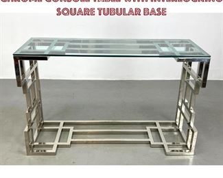 Lot 1109 Contemporary glass and chrome Console table with interlocking square tubular base