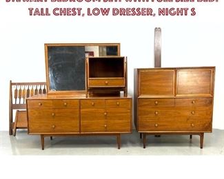 Lot 1110 Drexel Declaration by Kipp Stewart bedroom set. With full size bed. Tall chest, low dresser, night s