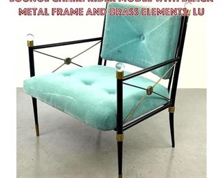 Lot 1135 JONATHAN ADLER Regency style Lounge Chair. Rider Model with Black metal frame and brass elements. Lu