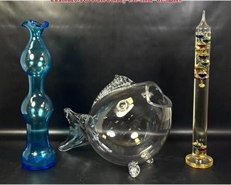 Lot 1137 3pc Glass Lot. Blenko, Thermometer, ball vase. 