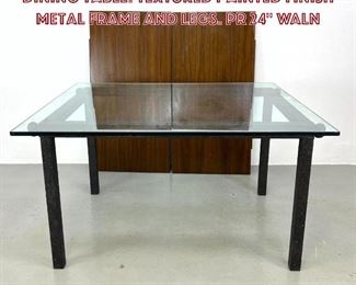 Lot 1161 Glass Top Modernist Designer Dining Table. Textured Painted Finish Metal Frame and Legs. Pr 24 Waln