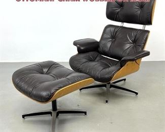 Lot 1159 2pc Eames style Lounge Chair and Ottoman. Chair wobbles on base.