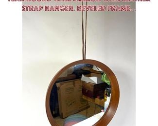 Lot 1164 Pedersen Hansen Danish Modern Teak Round Wall Mirror with leather strap hanger. Beveled frame. . 