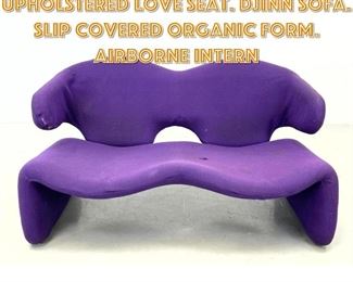 Lot 1200 OLIVIER MOURGUE Purple Upholstered Love Seat. Djinn Sofa. Slip covered Organic Form. Airborne Intern
