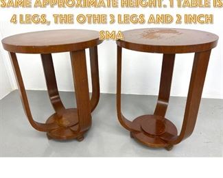 Lot 1210 2pc Deco Tabouret tables. Same approximate height. 1 table is 4 legs, the othe 3 legs and 2 inch sma