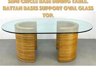 Lot 1213 Miami Modernism Double Semi Circle Base Dining Table. Rattan Bases support Oval Glass Top. 