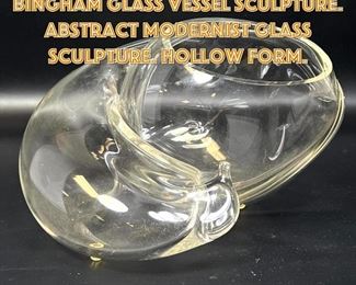 Lot 1226 Vintage Signed JOHN BINGHAM Glass Vessel Sculpture. Abstract Modernist Glass Sculpture. Hollow Form.