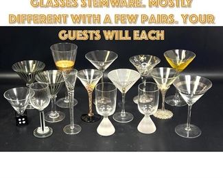 Lot 1227 Collection 15 Art Glass Glasses Stemware. Mostly different with a few pairs. Your guests will each 