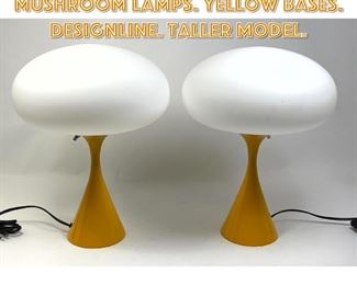 Lot 1228 Pr Contemporary Stemlite Mushroom Lamps. Yellow bases. Designline. Taller model. 