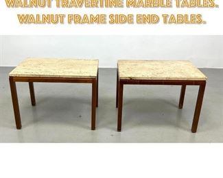 Lot 1229 Pr American Modern Walnut Travertine Marble Tables. Walnut Frame Side End Tables.