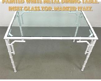 Lot 1234 Italian Faux Bamboo Painted White Metal Dining Table. Inset Glass Top. Marked Italy. 