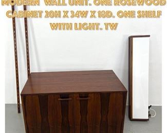 Lot 1235 FM Rosewood Danish Modern Wall Unit. One Rosewood Cabinet 20H x 34W x 18D. One shelf with light. Tw