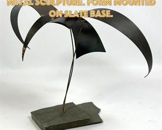Lot 1260 Modernist Abstract Metal Sculpture. Form mounted on Slate Base. 