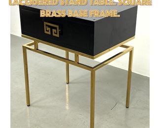 Lot 1272 Asian style Black Lacquered Stand Table. Square brass Base Frame. 