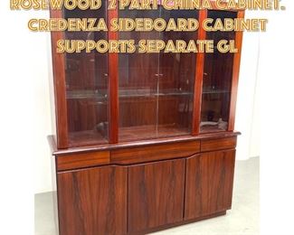 Lot 1280 SKOVBY Danish Modern Rosewood 2 Part China Cabinet. Credenza Sideboard Cabinet Supports Separate Gl