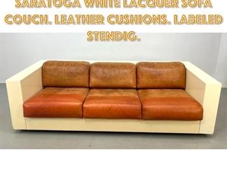 Lot 1282 Massimo Vignelli Saratoga White Lacquer Sofa Couch. Leather Cushions. Labeled Stendig. 