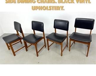 Lot 1285 Set 4 Danish Modern Teak Side Dining Chairs. Black Vinyl upholstery. 