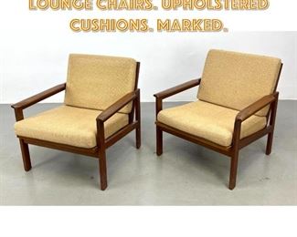 Lot 1293 Pr Danish Teak Open Arm Lounge Chairs. Upholstered Cushions. Marked. 