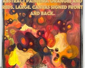 Lot 1300 Large BETH LONDON Abstract painting. Oranges and reds. Large. Canvas signed front and back. 