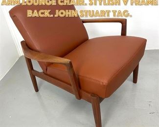 Lot 1312 Danish Modern Teak Open Arm Lounge Chair. Stylish V Frame Back. John Stuart Tag. 
