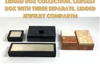 Lot 1366 4pc Stone and Marble Lidded Box Collection. Largest Box with three separate. lidded jewelry compartm
