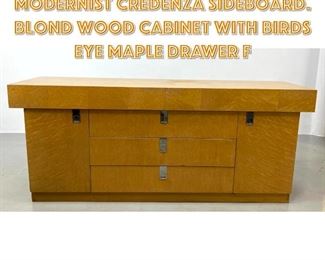 Lot 1368 BAKER Birds Eye Maple Modernist Credenza Sideboard. Blond wood cabinet with birds eye maple drawer f