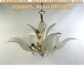 Lot 1370 Murano Art Glass Chandelier. Glass Elongated Leaf Elements. Brass Fixtures. 