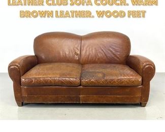 Lot 1374 Art Deco style Brown Leather Club Sofa Couch. Warm brown leather. Wood feet